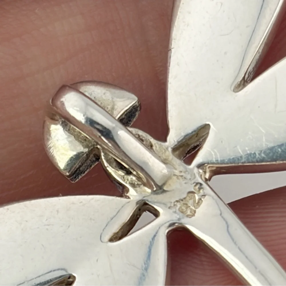 Vintage Dragonfly Butterfly Pendant Sterling Silver 925 Mother of Pearl Inlay